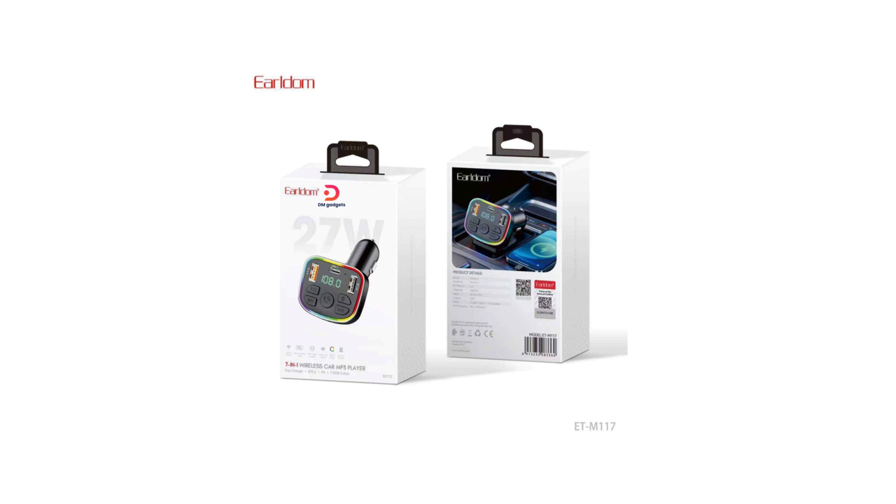 327E1#Earldom®ET-M117 7in1 Wireless BT5.3 Car FM Transmitter MP3 Player ,7 RGB Colors – Black