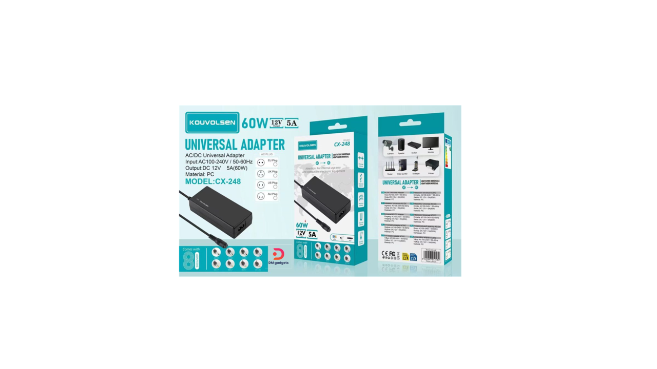 391C1#Kouvolsen®CX-248 60W Universal Charger 12V 5A Adapter Power Supply for Synology DiskStation