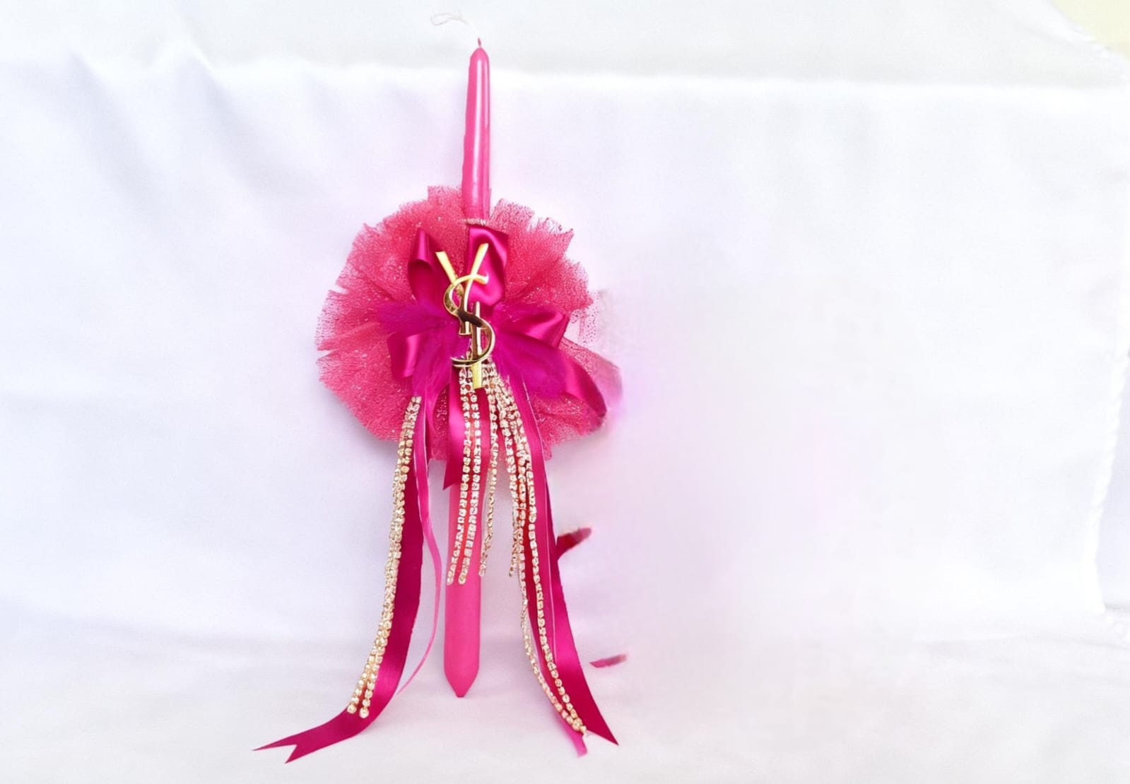 FUCHSIA  EASTER CANDLE WITH DECORATIVE YVES SAINT LAURENT Lambada.
