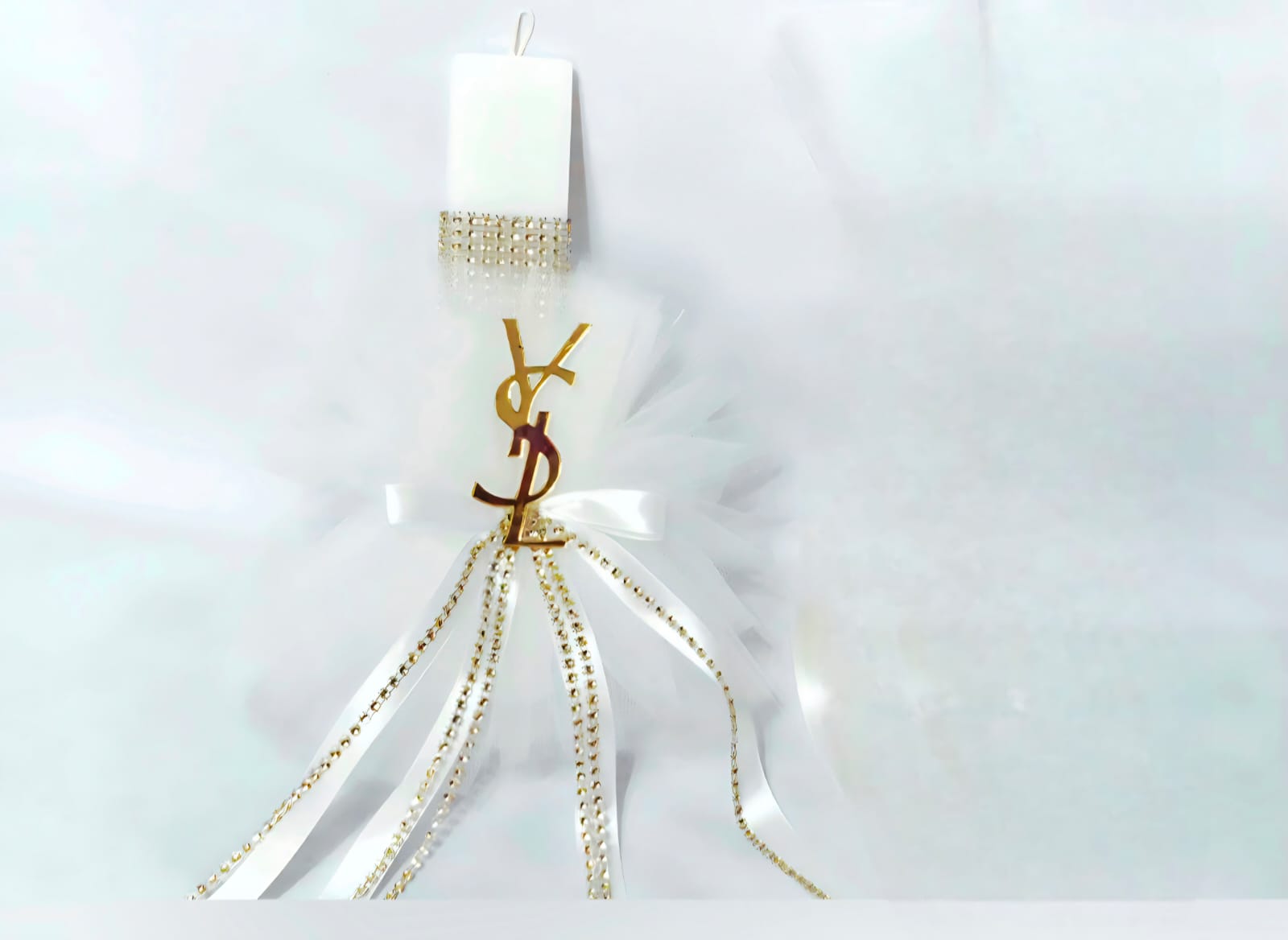 EASTER CANDLE  WHITE -GOLD,WITH YVES SAINT LAURENT DECORATION Lambada.