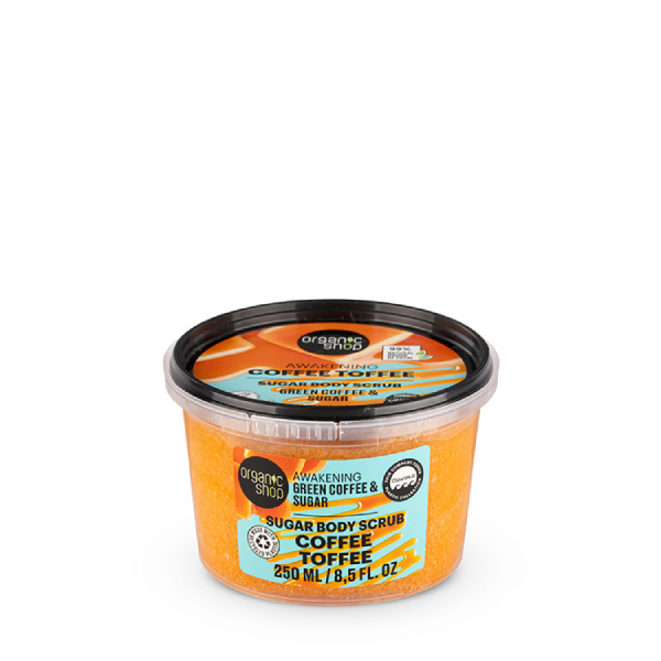Organic Shop Coffee Toffee Body Scrub with Green Coffee Oil and Sugar for Toning and Glowing Skin 250 ml