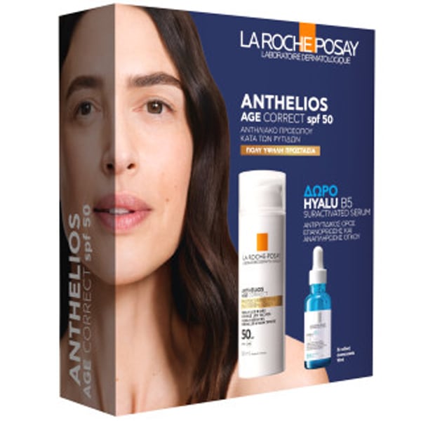 La Roche Posay Promo Anthelios Age Correct Sunscreen Cream Against Photoaging SPF50, 50ml & Gift Hyalu B5 Anti-Wrinkle Face Serum, 10ml, 1set