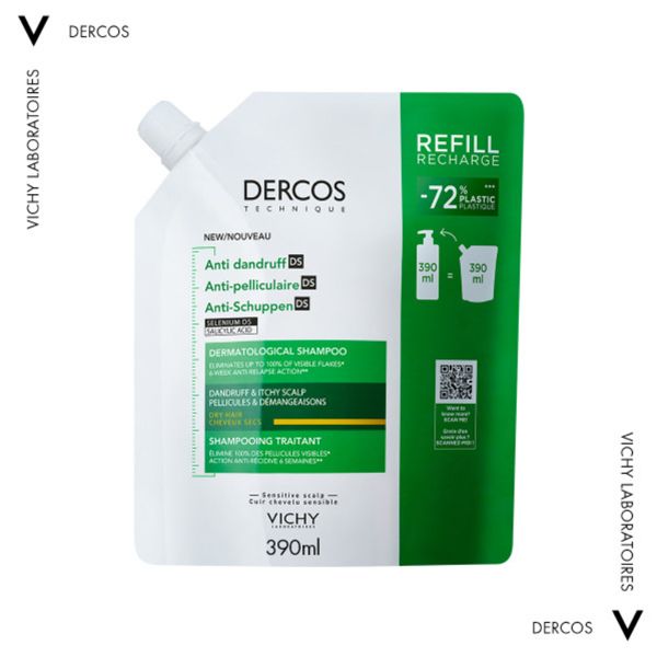 Vichy Dercos Anti-Dandruff Ds Eco Refill Anti-Dandruff Shampoo For Dry Hair Refill 390 Ml