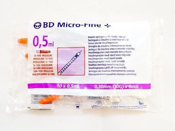 Bd Microfine + 8Mm Sterile Insulin Syringes 30G 10 X 0.5Ml