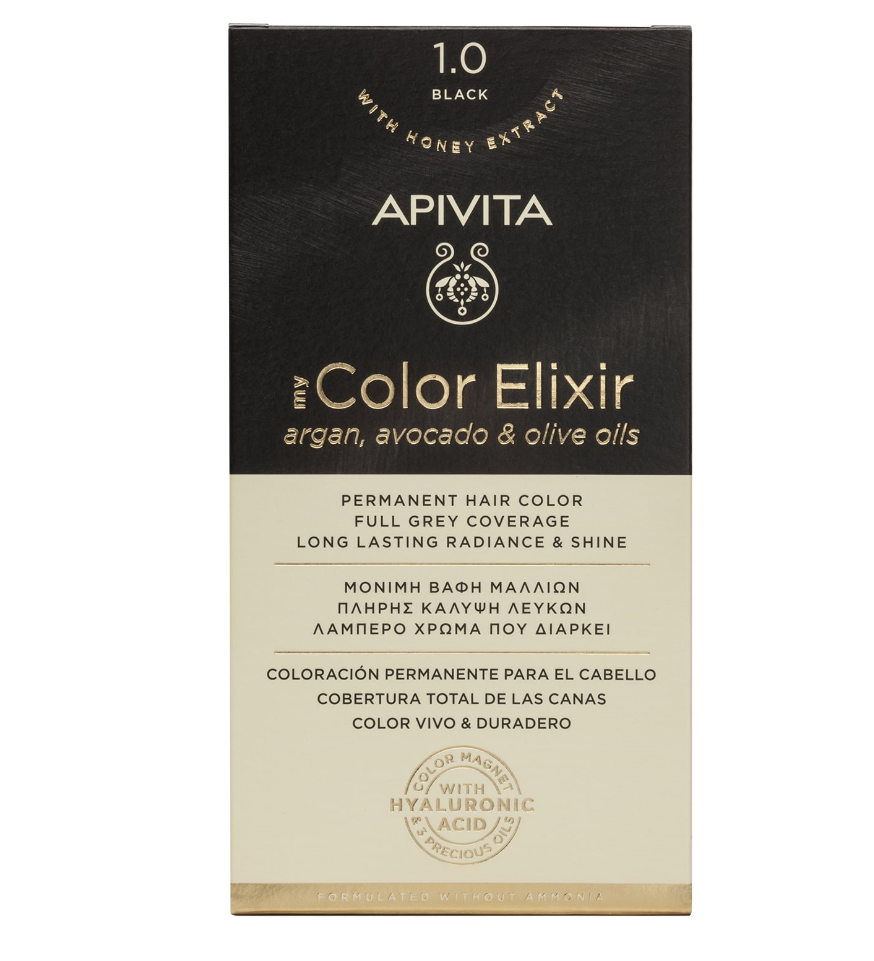 Apivita Color Elixir Kit Permanent Hair Dye 1.0 Black