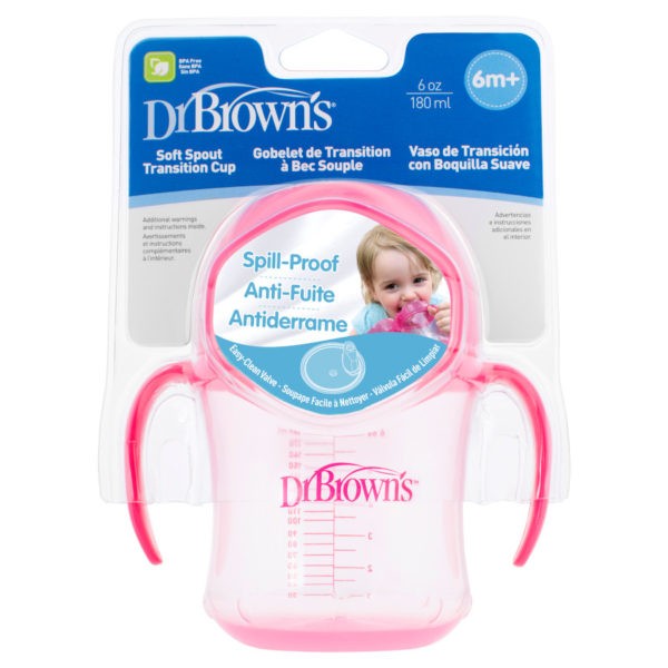Dr.Brown Soft Spout Transition Baby Bottle 180Ml Pink
