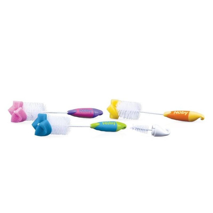 Nuby Cleaning Brush With Sponge Tip & Hook Base x1