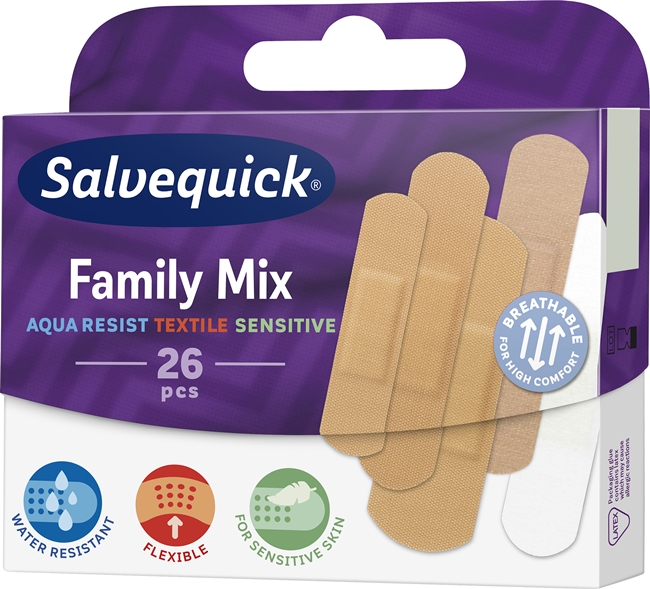 Salvequick Aqua Resist Family Mix Plasters 26 Pcs