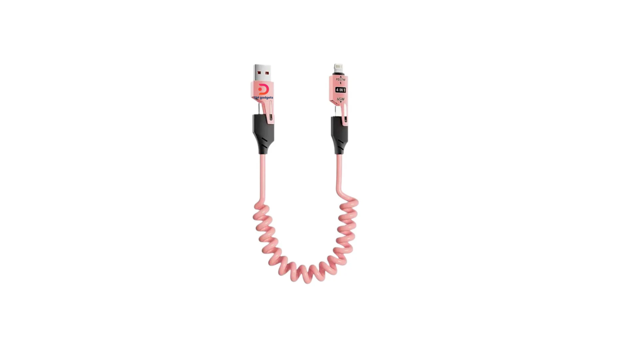 340L3#Kouvolsen®X204 Spiral charging-data cable – 4in1 – Fast Charge – X204 – 27-65W –Pink