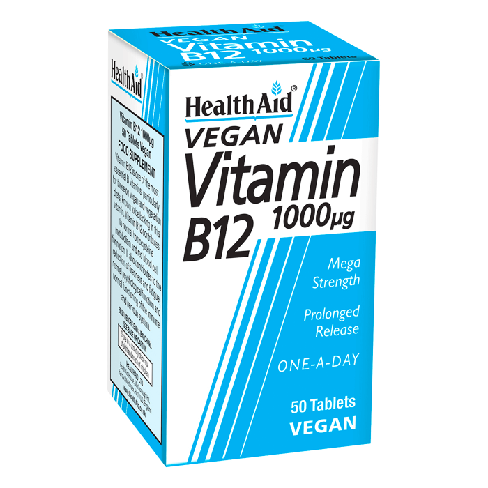 Health Aid Vitamin B12 (Cyanocobalamin) 1000Mg For  Vegan Supplement Supports Immune, Heart & Nervous System 50 Tablets