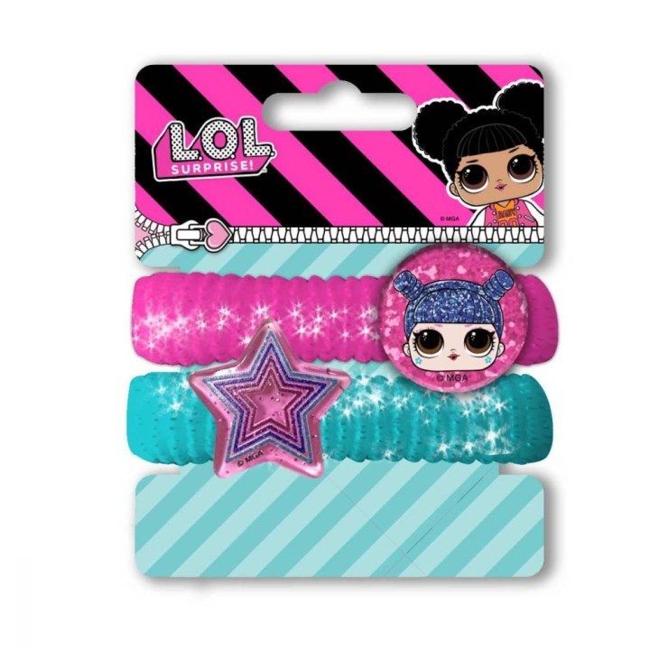 L.O.L Elastic Bands With Glitter Light Blue And Fuschia X2