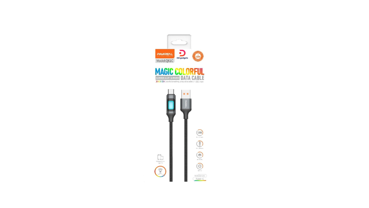 344A#Pavareal®120W USB A TYPE C Cable Magic Colorful Data Cable 1m Black