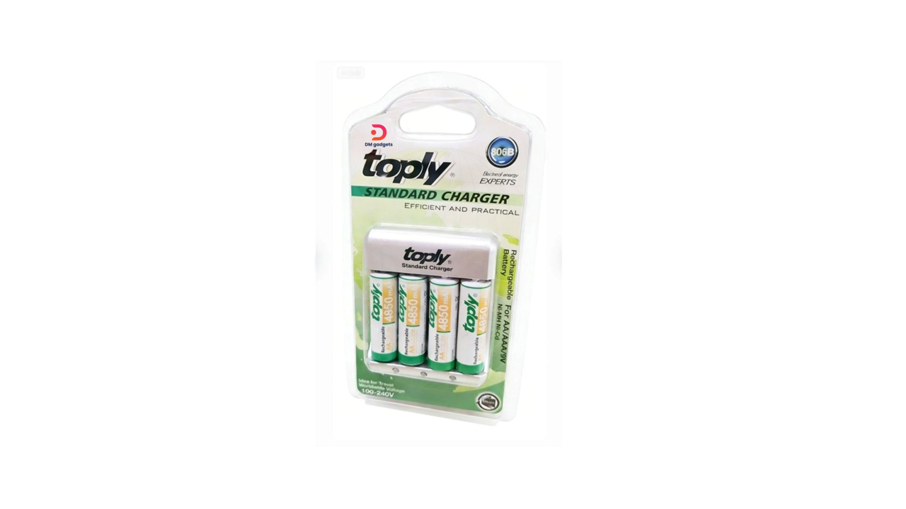573E#Toply®N.806B Standard Charger for AA/AAA/9V 100-240V with 4 AA Rechargeable Batteries
