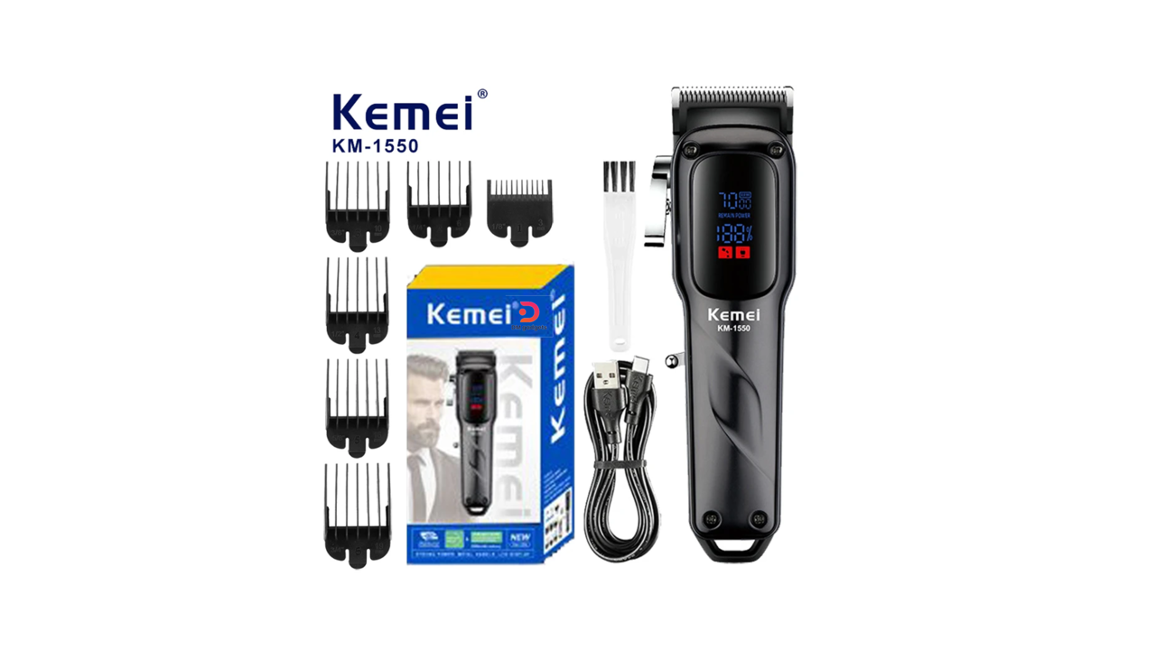 700J-4#Kemei®KM-1550 7000RPM Hair Clipper with Digital LED display, Rechargeable – Black