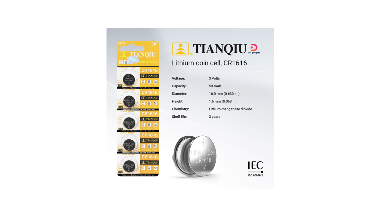628T#TIANOIU®CR1616 3V Lithium Battery set of 5