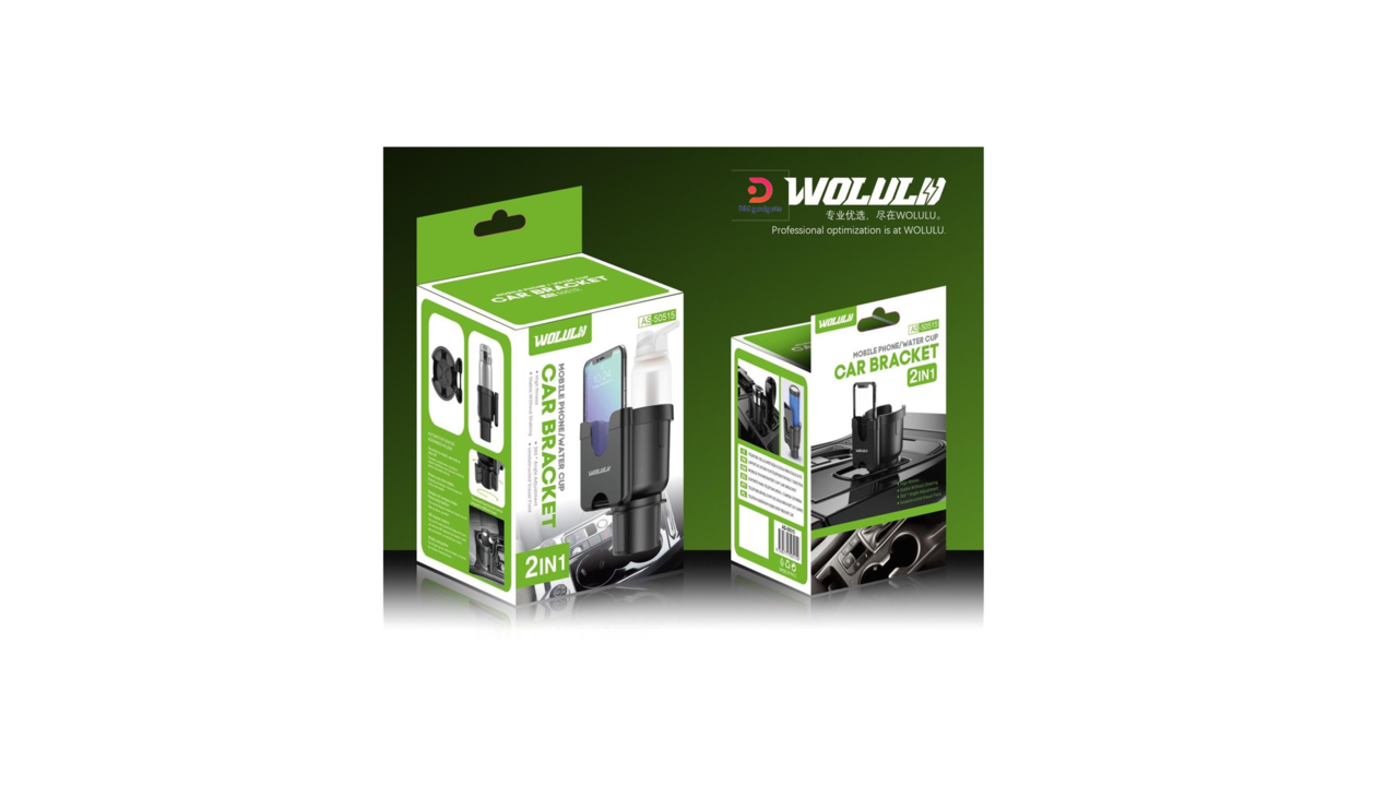 117E#Woluln®AS-50515 Car Cup Holder 2-in-1 Drink Rack Vehicle-mounted Water Cup Holder Phone Rack (Black)