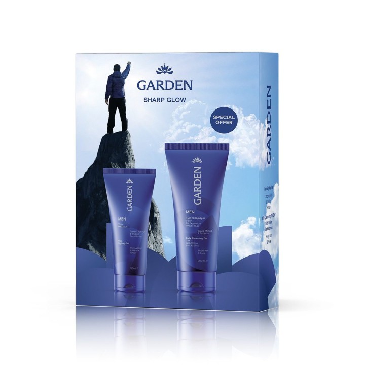 Garden Promo Men Strong Hold & Natural Finish Hair Styling Gel 150Ml & Daily Cleansing 3In1 Body, Hair & Face Gel 200Ml