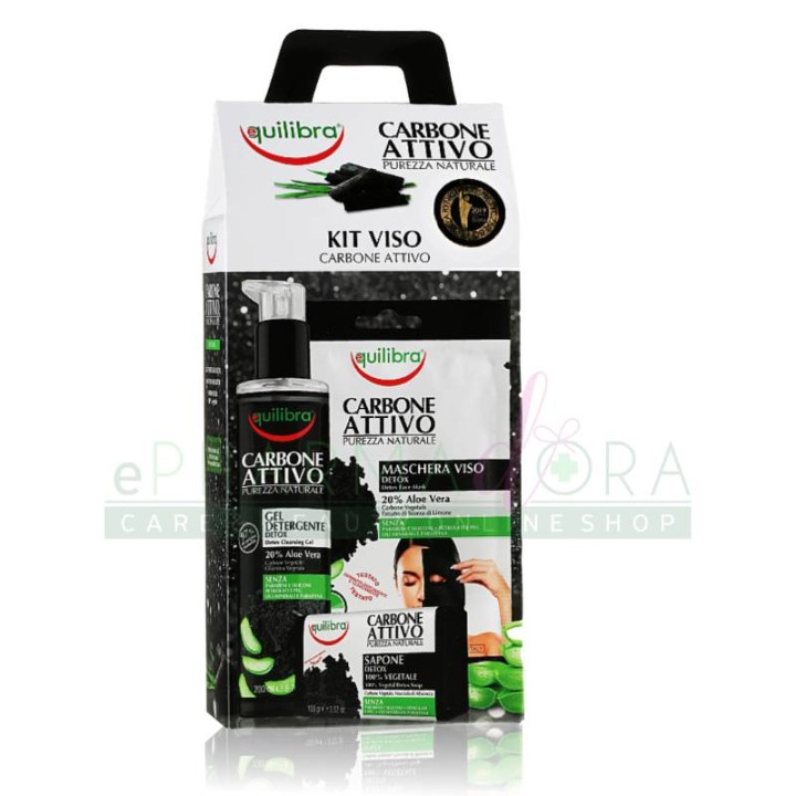 Equilibra Active Charcoal Face Set. Detox Cleansing Gel 200ml + Detox Face Mask + Detox Soap 100g