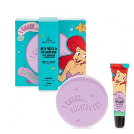 MAD BEAUTY Princess Bath Fizzer & Lip Balm Duo, Ariel, Bath Salts 100gr & Lip Care - 10ml