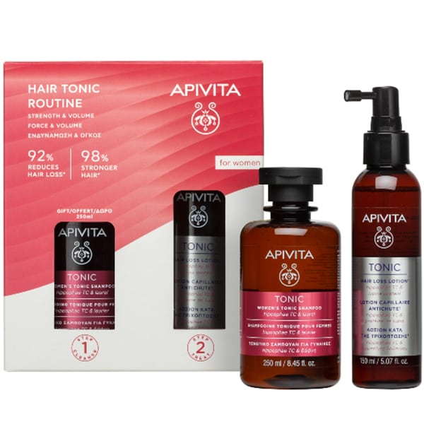 Apivita Promo Women's Hair Tonic Routine Strength & Volume Tonic Shampoo, 250ml & Tonic Hair Loss Lotion, 150ml, 1set
