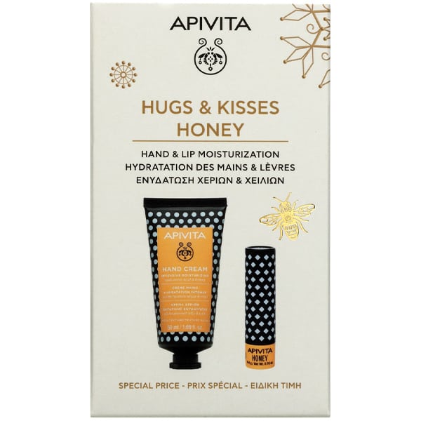 Apivita Promo Hugs & Kisses with Intensive Moisturizing Hand Cream with Hyaluronic Acid & Honey, 50ml & Honey Balm for Chapped Lips, 4.4g, 1setApivita
