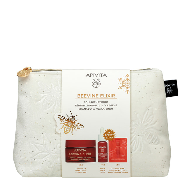 Apivita Promo Beevine Elixir with Anti-Wrinkle Cream with Light Texture for Firming & Lifting, 50ml & Free Firming Serum, 10ml, Eye & Lip Cream, 1.5ml & Toiletry Bag, 1pc, 1set