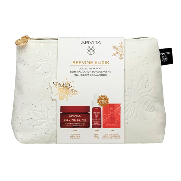 Apivita Promo Beevine Elixir with Rich Texture Anti-Wrinkle Cream for Firming & Lifting, 50ml & Free Firming Serum, 10ml, Eye & Lip Cream, 1.5ml & Toiletry Bag, 1pc, 1set
