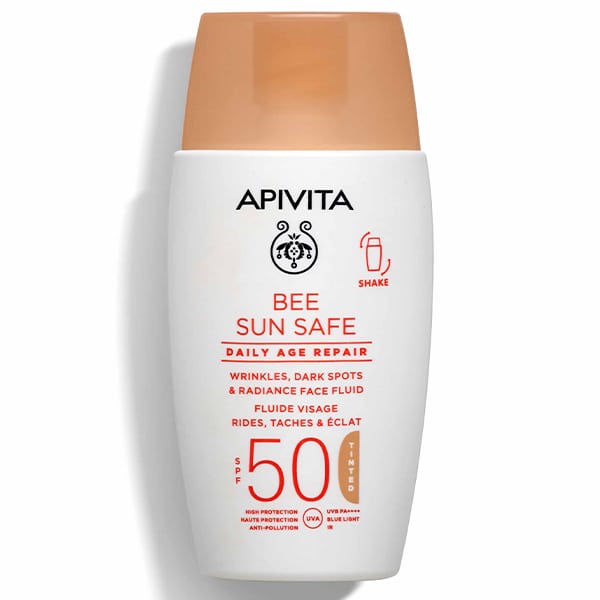 Apivita Bee Sun Safe Daily Age Repair Dry Touch Tinted Face Cream Against Age Spots & Wrinkles SPF50 with Color, 50ml