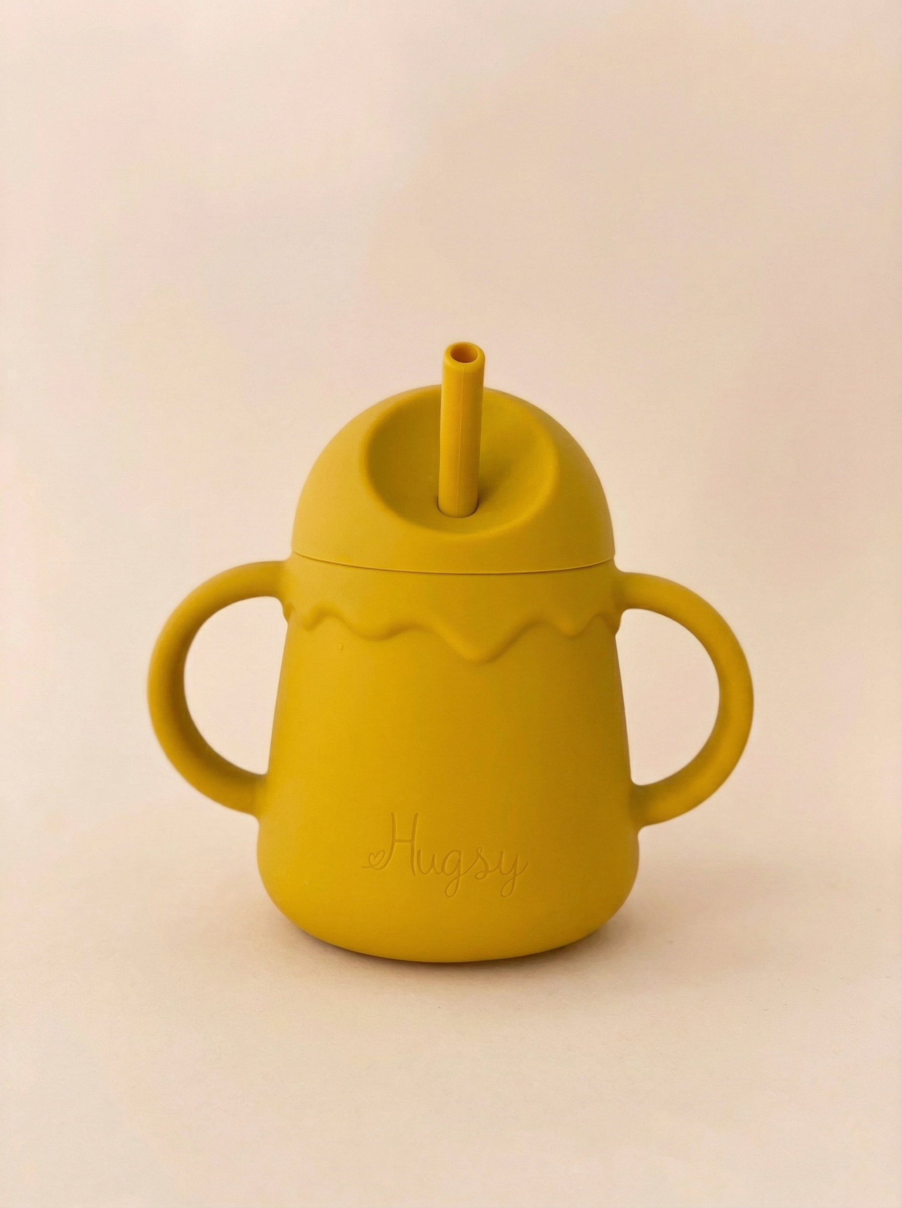 SILICONE TRAINING CUP WITH A STRAW MUSTARD