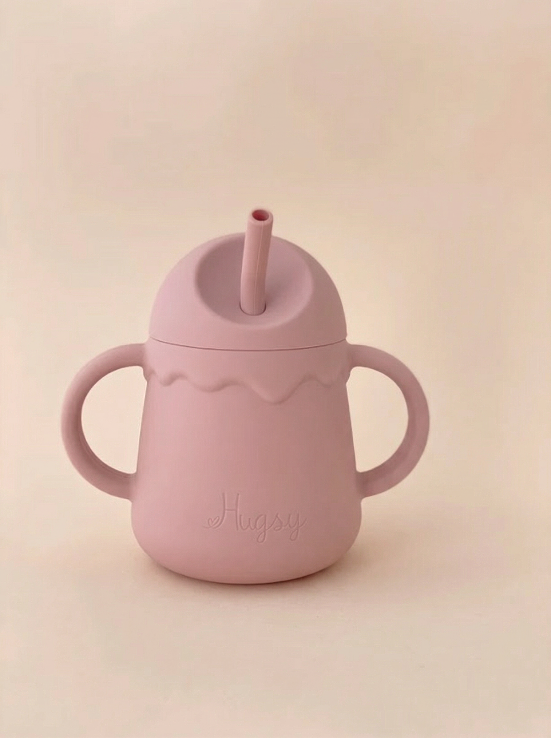 SILICONE TRAINING CUP WITH A STRAW MAUVE PINK