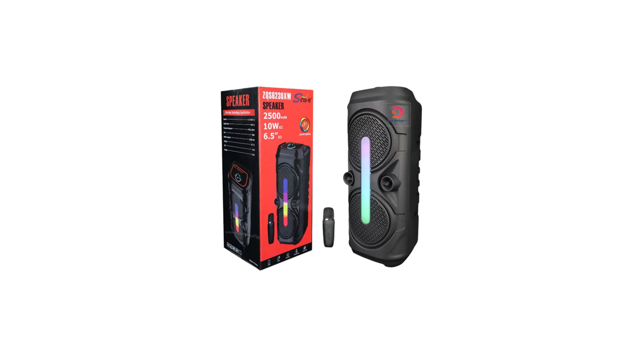 601H1#Sing-e®ZQS6239XW Portable Bluetooth Karaoke Speaker with dual 6.5-inch Speakers + Microphone
