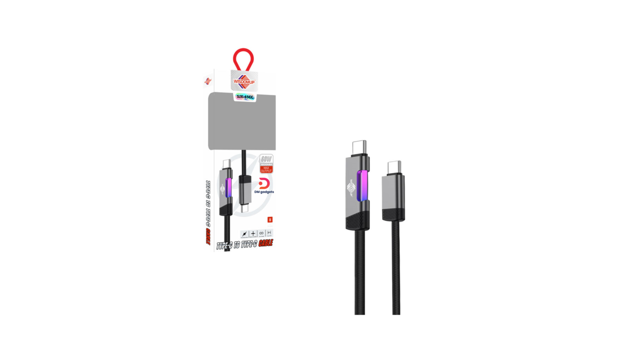 347-1#Wisdomup®SJX-45CC – 60W Type-C to Type-C Fast Charging Cable 1.2m Black-grey