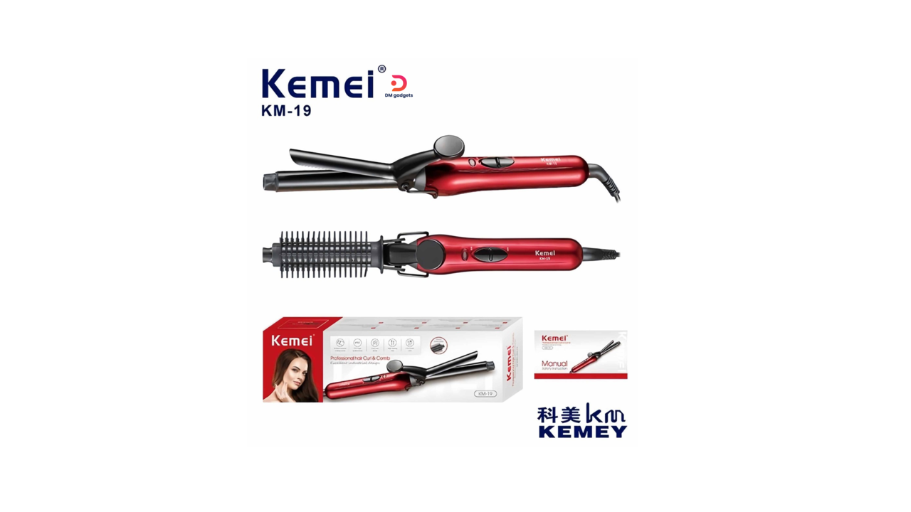 700W19#Kemei®KM-19 Professional Hair Curl and Comb 200C 360 Degree Swivel Cord Red-Black