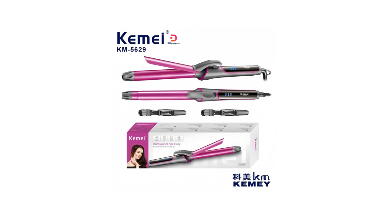 700W20#Kemei®KM-5629 Professional Automatic Electric Curling Iron 70W Temperature 220° Adjustable Pink-Grey