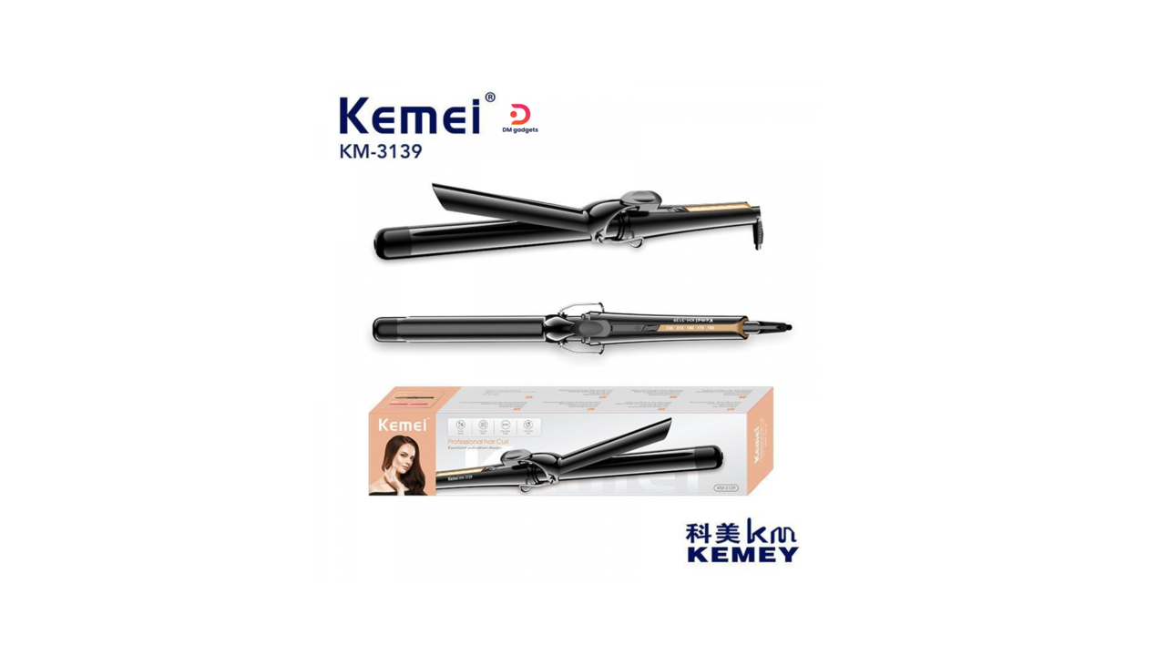 700W21#Kemei®KM-3139 Professional Hair Curler, Adjustable temperature 230° Ceramic coated Plate Black-Gold