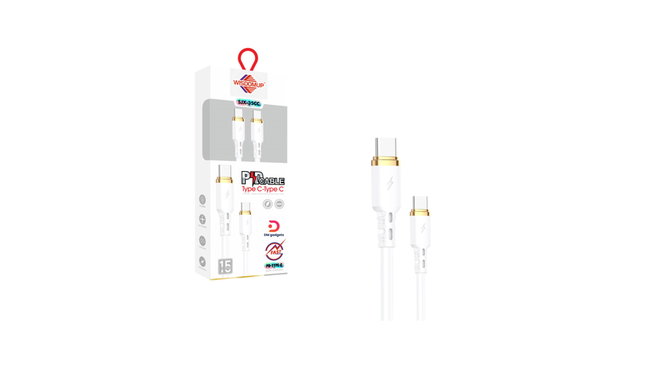 347-7#Wisdomup®SJX-35CC 60W Type-C to Type-C PD 1.0m Fast Charging Cable – White