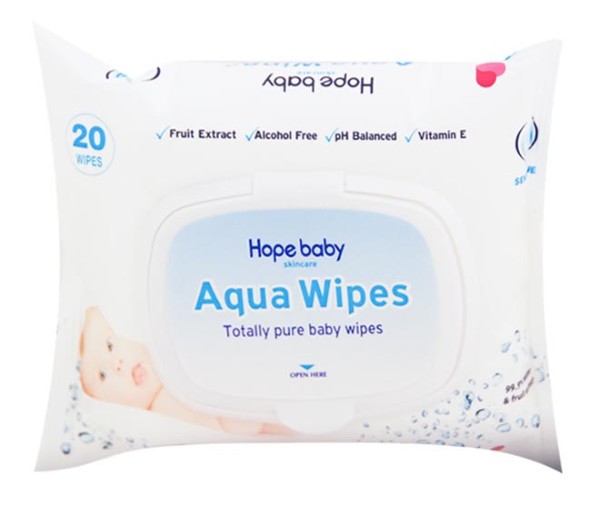 Hope Baby Wipes Aqua 20Pcs - White
