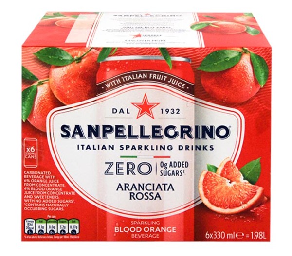 Can San Pellegrino Italian Sparkling Drinks Blood Orange Beverage Zero Added Sugars 6X330Ml