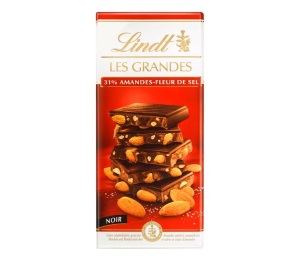 Lindt Les Grandes Dark Chocolate With 31% Almonds - Salt Flakes 150G