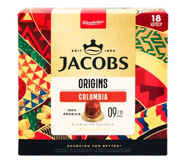 Jacobs Origins Nespresso Compatible Capsules 93G (18 Caps-Intensity 9/12) - Colombia