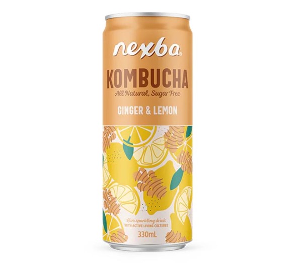 Can Nexba All Natural Kombucha Sugar Free 330Ml - Ginger & Lemon