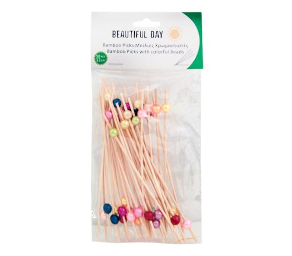 Beautiful Day Bamboo Picks With Colorful Beads 12Cm 50Pcs
