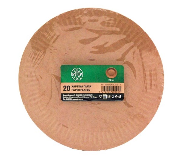 Pip Round Kraft Brown Paper Plates 23Cm X 20Pcs