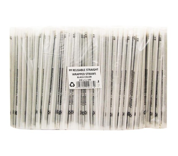 Straws Reusable Plastic Straight 500 Pcs (Individually Wrapped) - Black