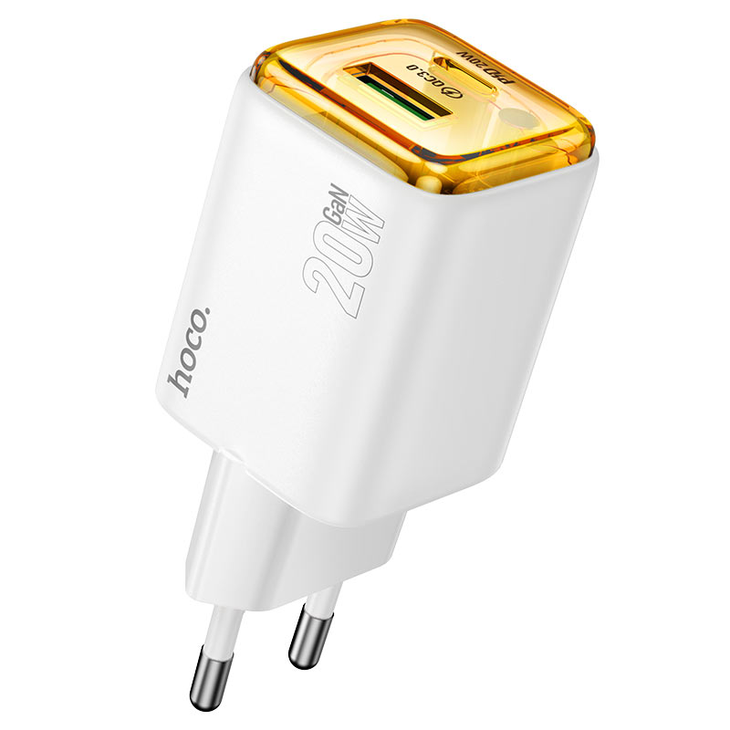 Phone charger Hoco USB A + USB C QC3.0 PD 3A 20W N52 white