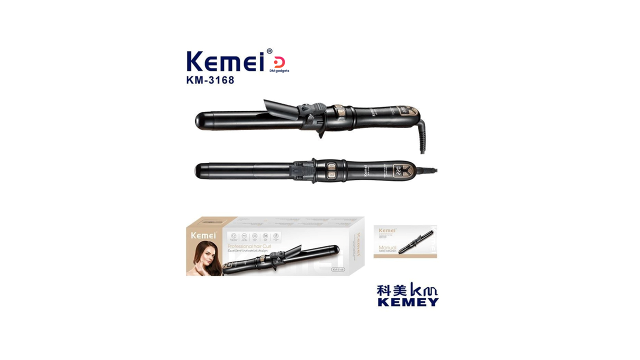 700W8B#Kemei®KM-3168 Professional Hair Curl Excellent Industrial Design 50W,220 °C, 360°swivel cord-Black