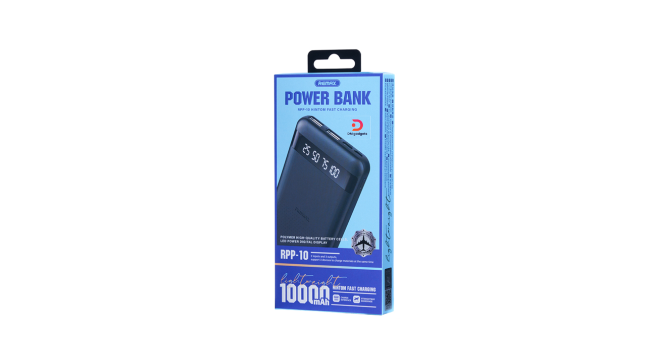 177J#Remax®RPP-10 10000 Hintom Series, 2xUSB-A/1xUSB-C ports Black