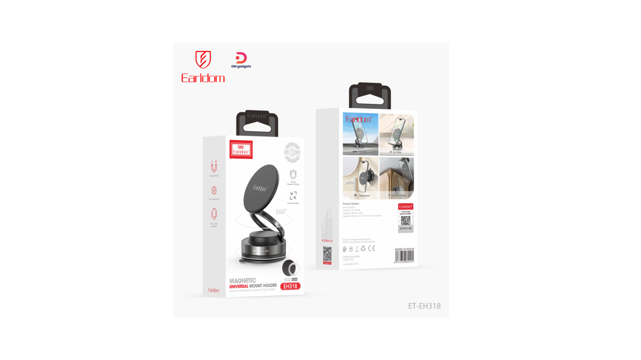 117FE#Earldom®ET-EH318 Magnetic Universal Mount Holder with Adjustable Arm for Car, Desk and Gym – Black