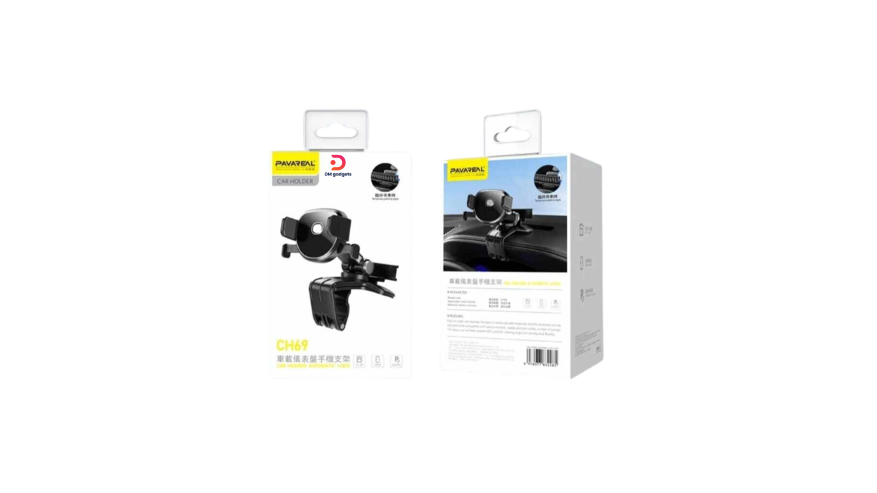 117FF#Pavareal®CH69 Multi-Purpose Car Dashboard Mount with Parking Indicator, Automatic Lock –Black