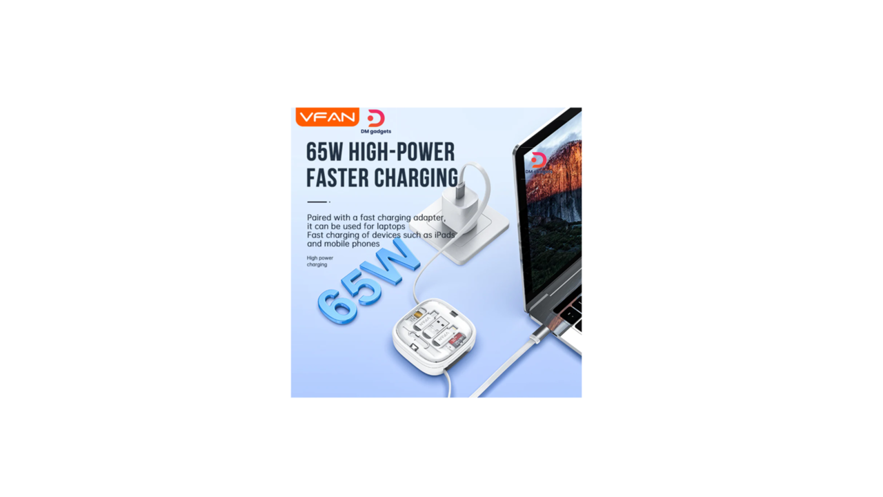376A1#VFAN®X21 Fast Charging Cable with Storage Case 8 in 1- White